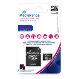MediaRange Micro SDHC Card Class 10 mit SD-Karten Adapter 32GB